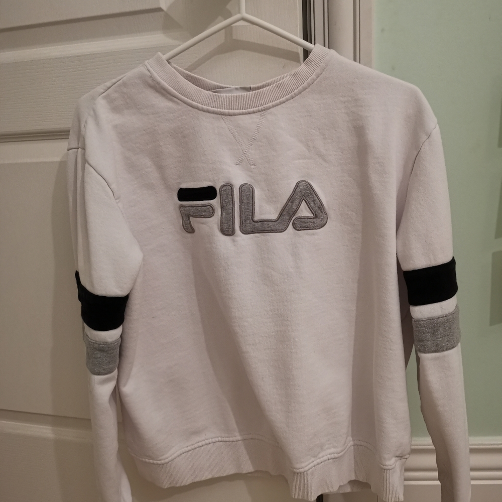 white FILA crewneck